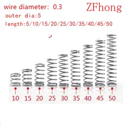 20 шт Пружина сжатия диаметр провода 0,3 мм наружный диаметр 5 мм из нержавеющей стали, микро небольшой пружина сжатия Длина 5 мм-50 мм