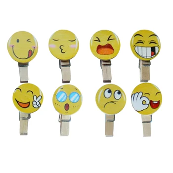 

FangNymph Cartoon Cute Mini Smiling face Wooden Clip Clothes Paper Photo Clip Craft Postcard Gift Clips 10Pcs/Pack Style random