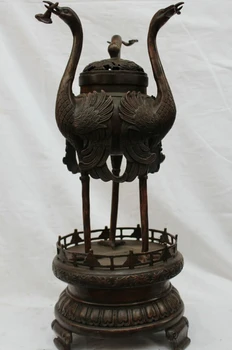

USPS to USA S2594 22" Chinese Dynasty Palace Bronze 3 Crane & Ruyi Statue Incense Burner Censer