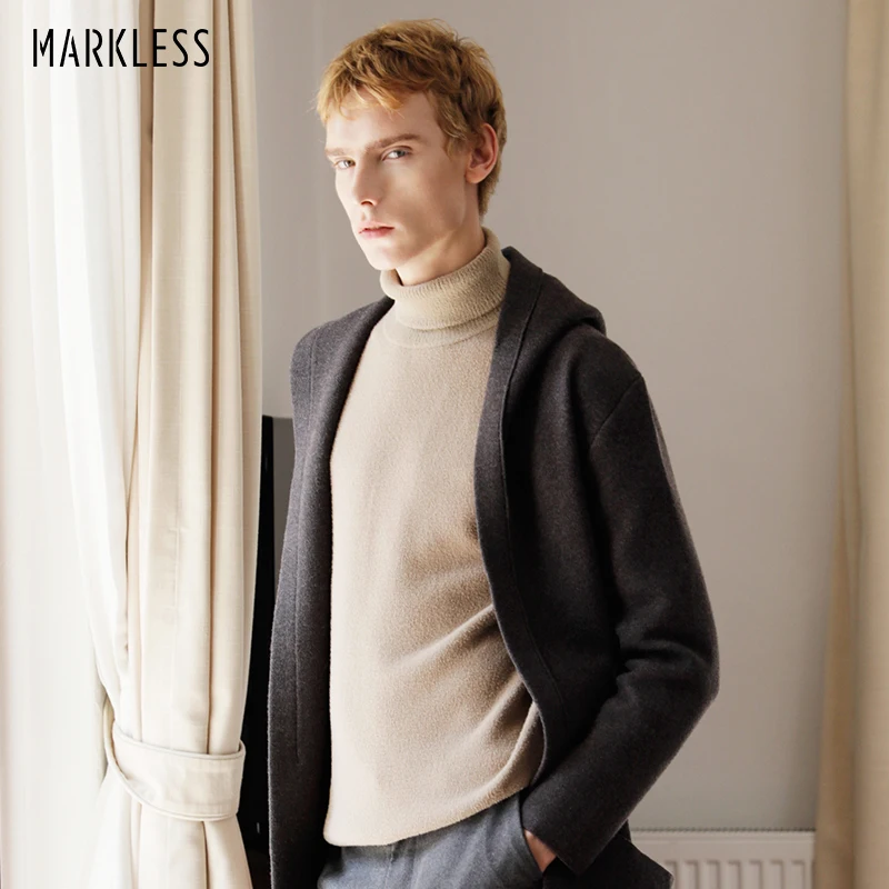 

Markless Hooded Knitted Cardigans 2018 Autumn Winter Thick Warm Knitting sueter hombre Fashion Loose Casual Cardigans MSA8711M