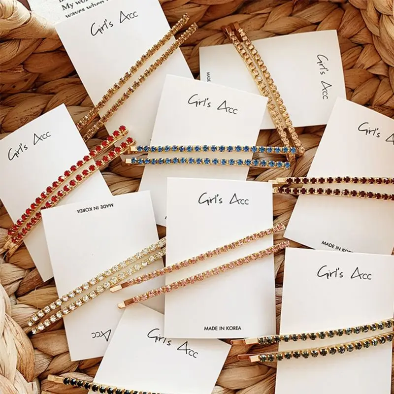 1 pair Women Metallic Curved Bobby Pins Hair Clips Colored Glitter Shimmer Rhinestone Hairgrips Faux Crystal Diamond Barrettes