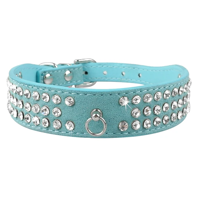 3 Rows Bling Diamond Rhinestone Suede Leather Pet Dog Collars For Small Medium Dogs XS S M L 4