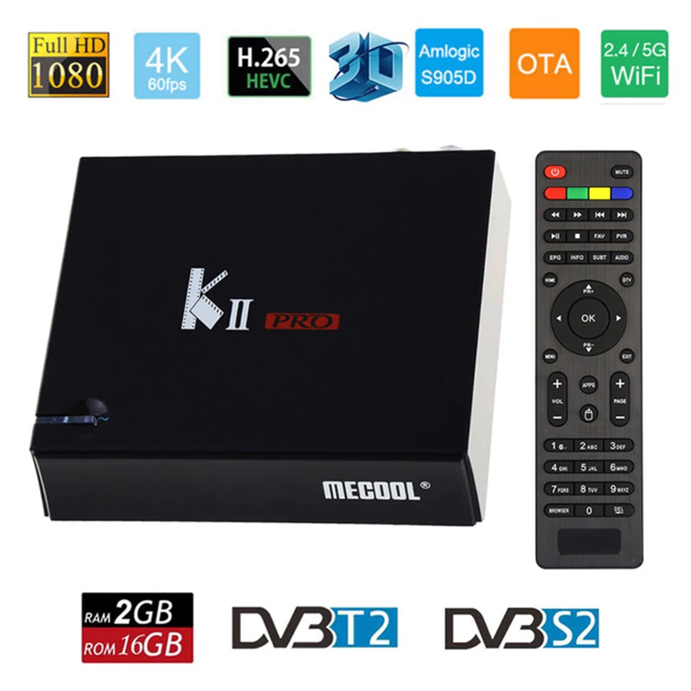 MECOOL KII Pro DVB T2 S2 четырехъядерный процессор Amlogic S905D 2 ГБ + 16 Android tv Box BT4.0 4G/5G Wifi 4K