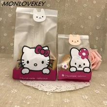 10pcs Cookie Packaging Plastic Bags Kitty Cat Self-adhesive Bags For Biscuits Snack Baking Package Party Baby Shower Favors
