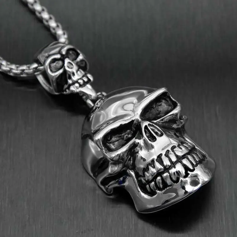 WAWFROK 316L Stainless Steel Gothic Punk Skull Black Tone Necklace ...