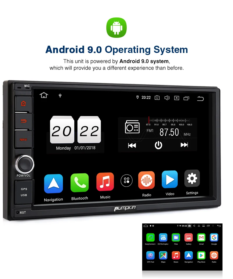 Excellent Pumpkin 4GB RAM 32GB ROM 2 Din7"Android 9.0 Universal Car Radio No DVD Player GPS Navigation Stereo Wifi Bluetooth DAB+ Headunit 5