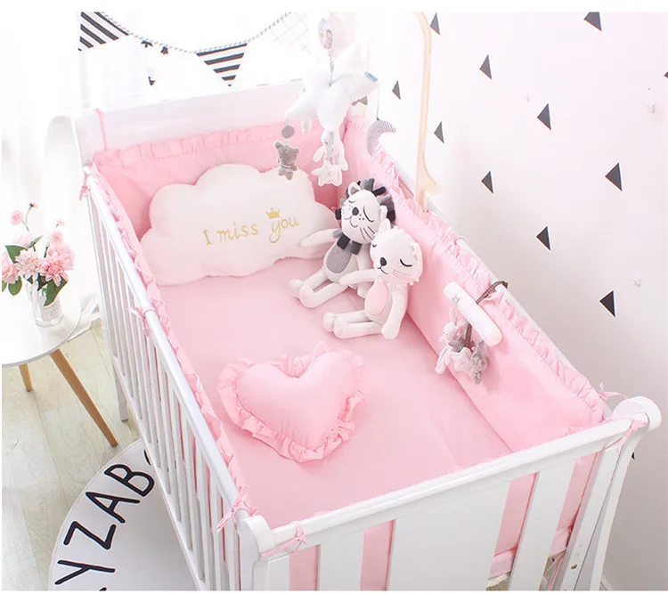 Хлопок дышащий новорожденный кровать бампер кроватка анти-bump детская кроватка лайнер наборы детские безопасные колодки 4 шт. бамперы+ простыня розовый/серый/белый