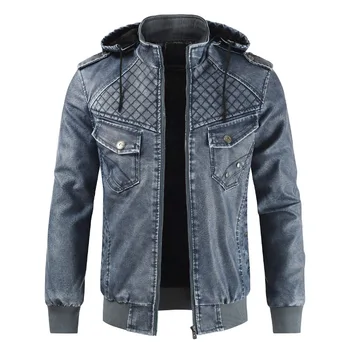 

Dropshipping Men's Leather Jackets Windproof Biker Moto Outerwear Coats Thick wool liner Brand Winter Warm Hooded Clothing plus