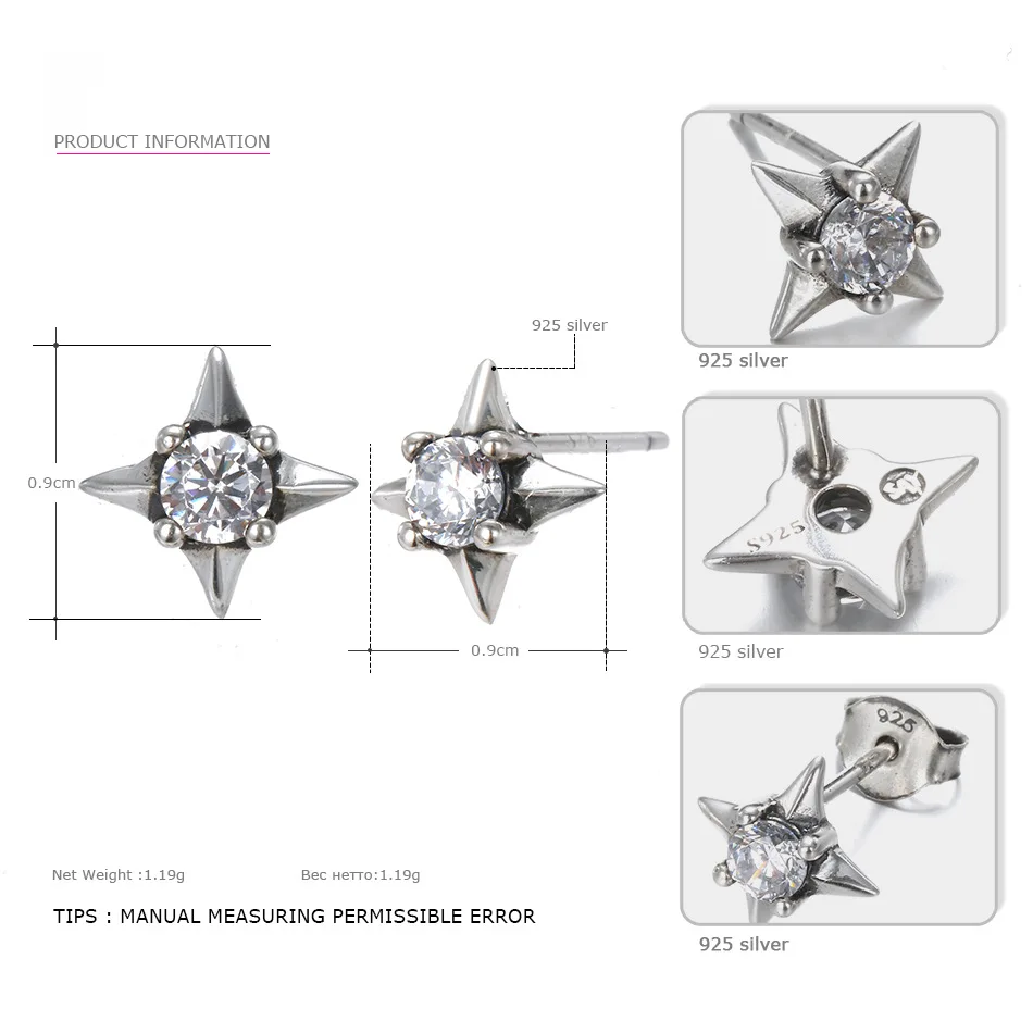 T10-925-Sterling-Silver-White-Zircon-Earrings-Prevent-Allergy-Cross-Earrings-Unisex-2018-New-Arrival-Best-Gifts