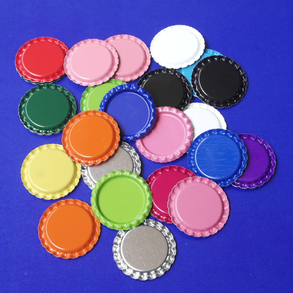 Free Shipping 200 pcs/lot Two Side Colored Flattened Bottle caps Metal