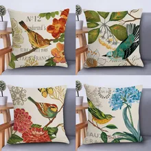 Cushion Cover 4PC Geometry Bird Flower Print Pillowcase Home Decoration 18x18 Inch Zara*Women Pillow Cover Kussenhoes Coussin