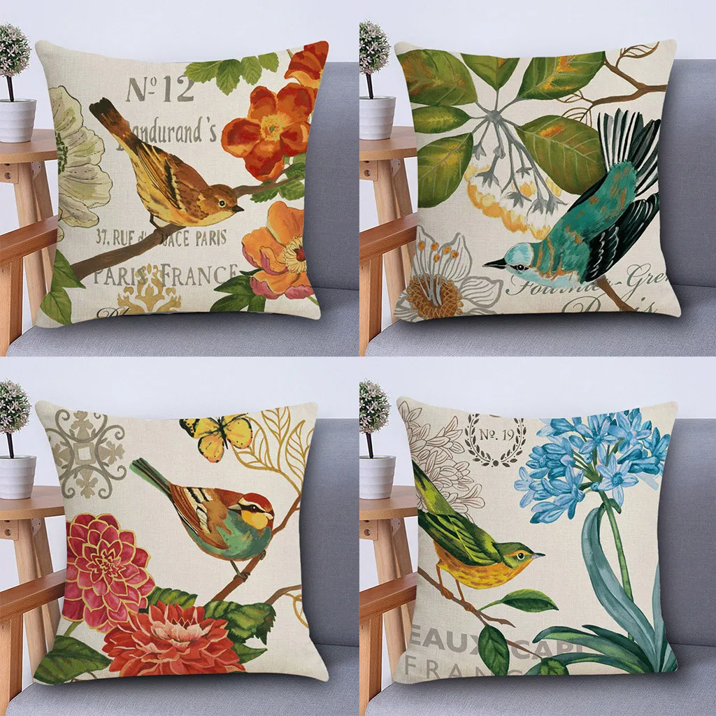 

Cushion Cover 4PC Geometry Bird Flower Print Pillowcase Home Decoration 18x18 Inch Zara*Women Pillow Cover Kussenhoes Coussin