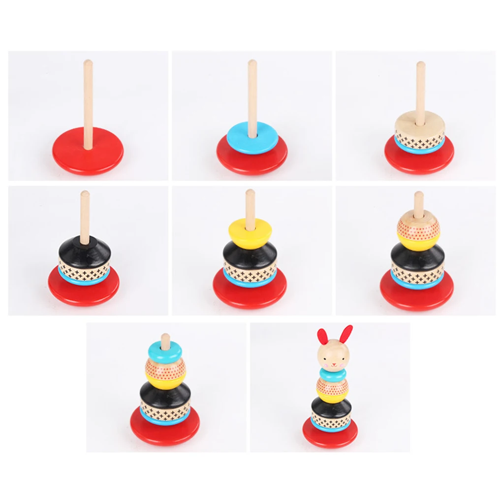Wooden Ring Rainbow Stacker Classic Developmental Sorting and Stacking Toy For 1 Year and Up