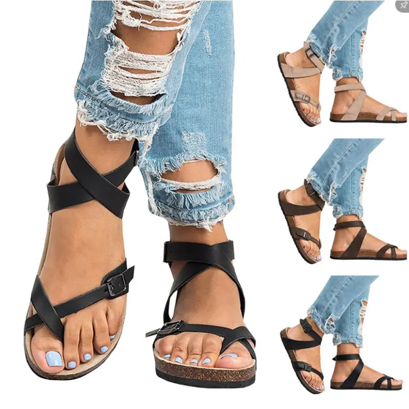 

Women Sandals Summer Comfort Flat Gladiator Sandals Roman Belt Buckle Shoes Casual Beach Sandals Ladies 2019 Sandalia Feminina