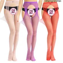 Shengrenmei lingerie meias sexy mulheres não deslizamento aberto virilha nova meia-calça plus size malha feminina branco roxo vermelho rosa