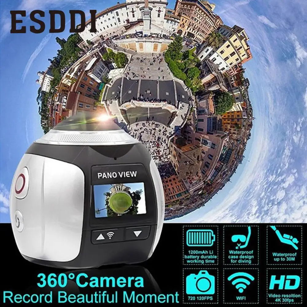 

Esddi HD 2338x2448 LCD 16MP 360 Degrees Panoramic WiFi Waterproof Sport Camera DV Video Professional 360 Video Camera Travelling