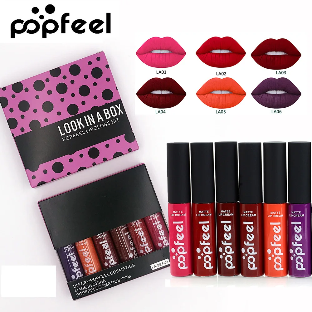 POPFEEL New Mini 6pcs/set Liquid Lipstick set Velvet Matte Lip Gloss