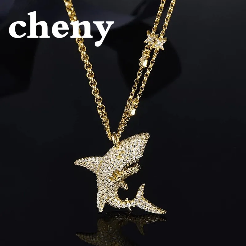 

cheny fit apm necklace choker luxury design thick gold big shark shape pendant Jewelry Ocean Sea crystal for female ladies women