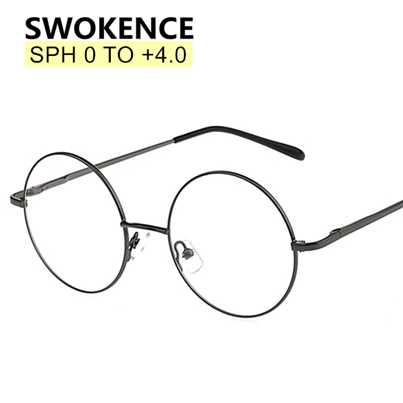 

SWOKENCE SPH 0 to +4.0 Reading Glasses Customizable Men Women Business Round Frame Prescription Spectacles For Presbyopia WPR01
