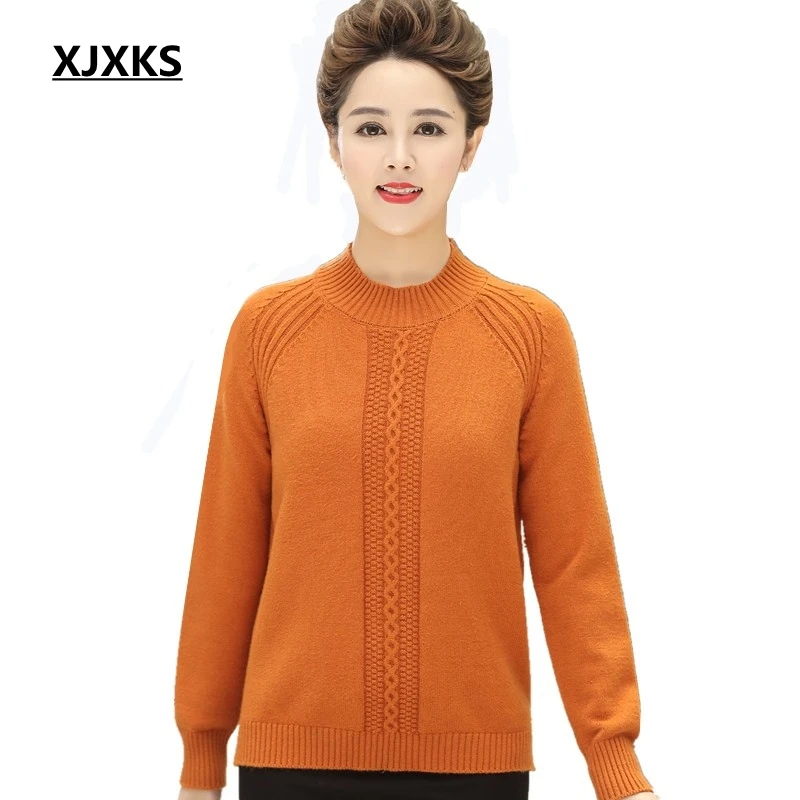 

XJXKS 2019 new fashion pull femme hiver women thick knitted sweater high-end mother clothing solid color women pullover sweater