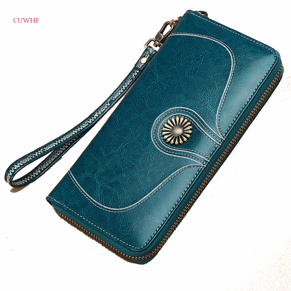 

CUWHF Retro Women Clutch New Wallet Split Leather Wallets Female Long Wallet Women Zipper Purse Money Bag For iPhone 7 Plus