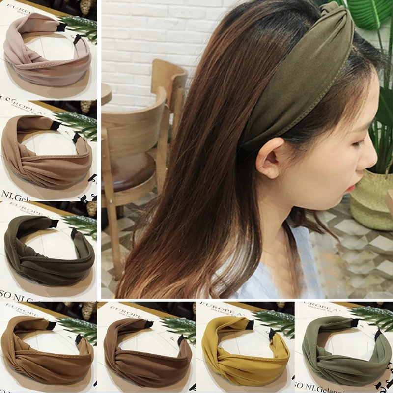 

Women Hair Band Cloth 1 PC Twist Bow Headwrap Solid Headband Knot Cross Tie Hoop Hair Accessories Hair Hoop Simple Fashion