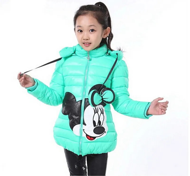 Menina dos Desenhos Animados com Capuz Cabolsa para 3-6 Meninas Moda Jaquetas Crianças Roupas Mickey Minnie Outerwear Topos Inverno Algodão Anos 24 topos inverno crianças algodão casaco para 3-6 anos