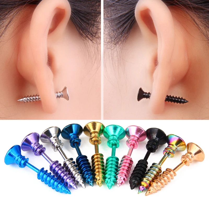 

1Pcs Screw Stud Earrings Double-Sided Front Rear Earrings Funny Alternative Halloween Jewelry