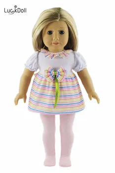 

LUCKDOLL Fashion Summer New High Quality Cute Doll Dress + Leggings Two-piece Accessories Toy 18-inch American Doll Best Gift
