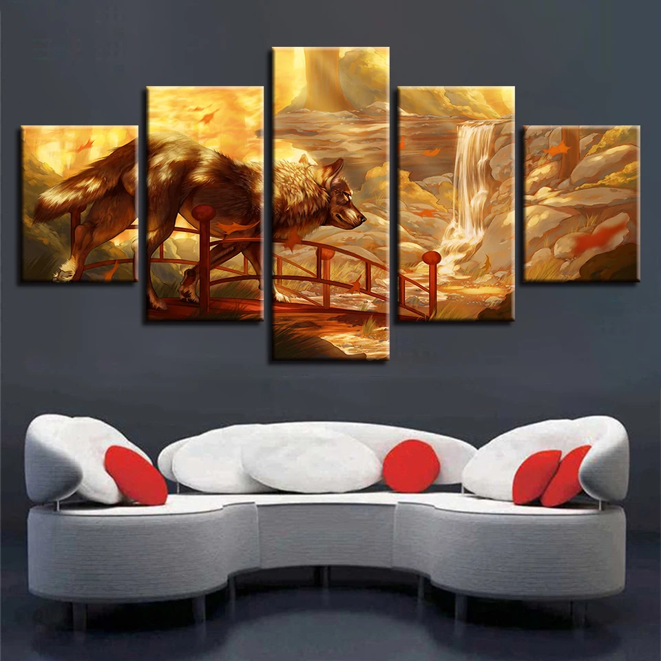 

Canvas HD Prints Pictures Modular Wall Art Framework 5 Pieces Wolf Abstract Paintings Anime Princess Mononoke Poster Home Decor