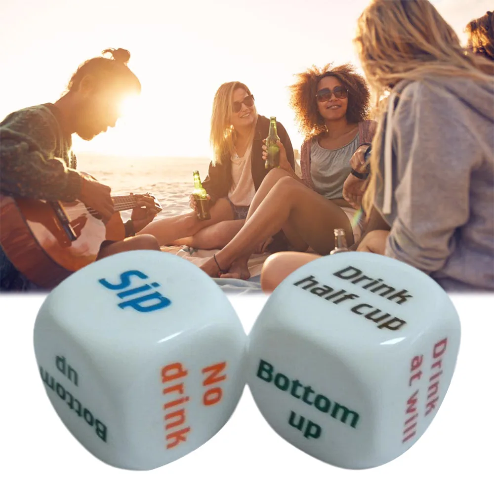 

2018 2 Pcs 25mm Super White Funny English Letter Drink Decider Dice Round Corner Games Pub Bar Dice Fun