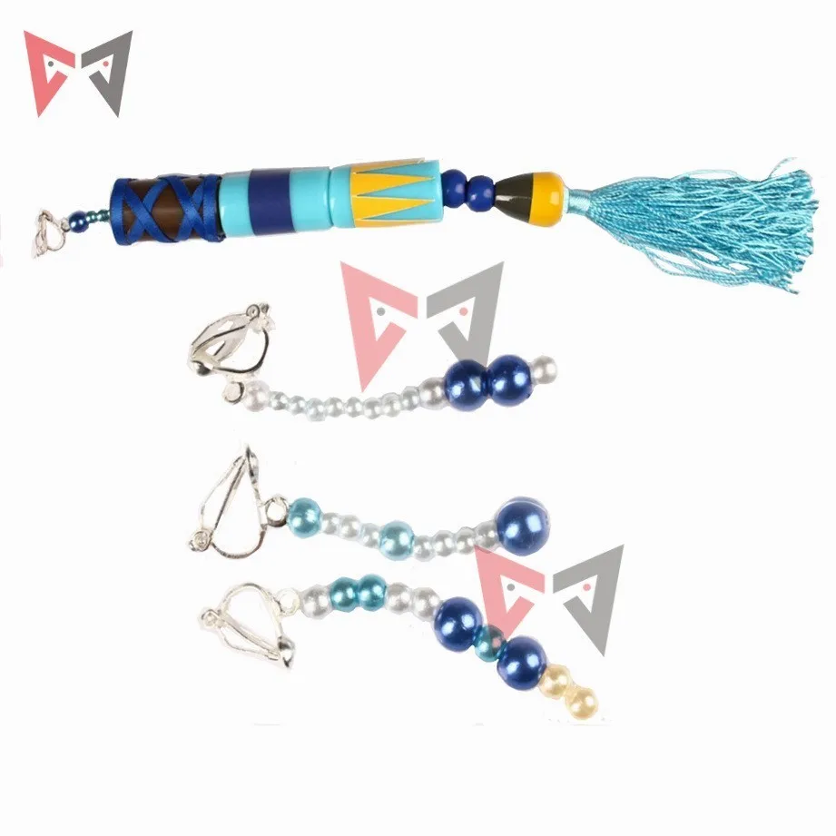 Final Fantasy, 10 маскарадный костюм Yuna, аксессуары, клипсы, серьги, ожерелье с колокольчиками, браслет, цветок, кольцо, набор, Необычные Модные ювелирные изделия - Цвет: earring set