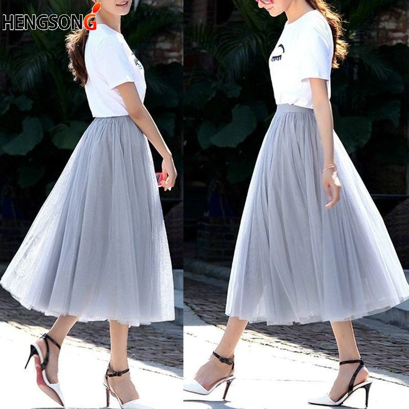 Summer Ball Gown Skirts Women Multi Layer Tulle Pleated Retro High ...