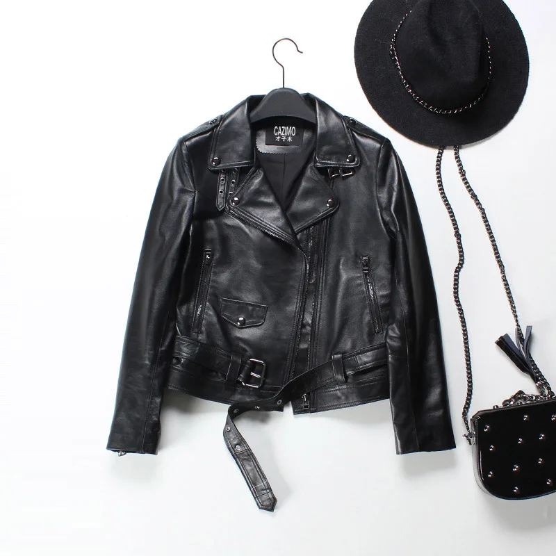 wonderful  2019 Bomber Leather Jacket Genuine Sheepskin Plus Size Coat Women Streetwear Coats and Jackets Wome