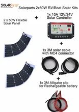 Solarparts 2PCS 50W DIY solar system light weight flexible solar panel MONO solar modules 12V battery