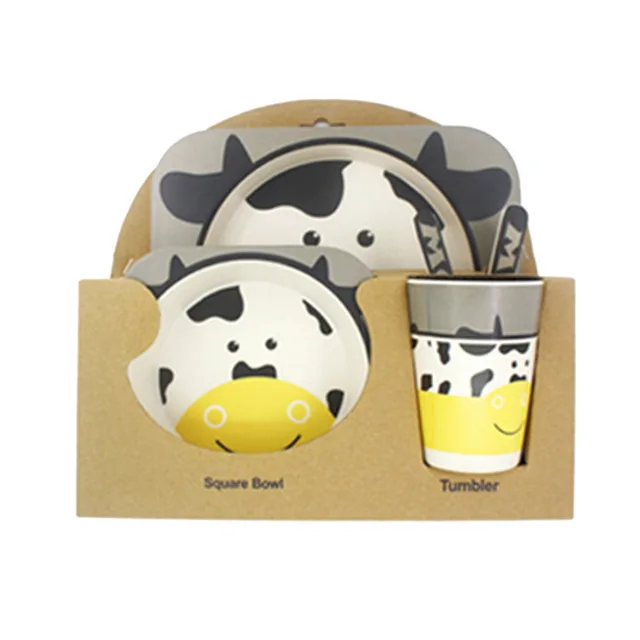 Ivyshion 5pcs Set Children Cartoon Dinnerware Animal Printed Ivyshion 5pcs Set Children Cartoon Dinnerware Animal Printed Bamboo Fiber Tableware Kids Feeding Dish