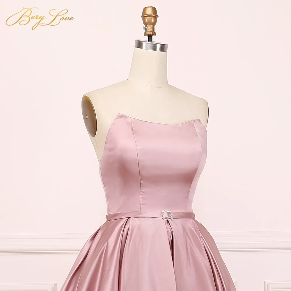 BeryLove розовое Длинное Элегантное Вечернее платье с высоким разрезом, атласное вечернее платье, официальное вечернее платье, платье для выпускного, платье для особых случаев