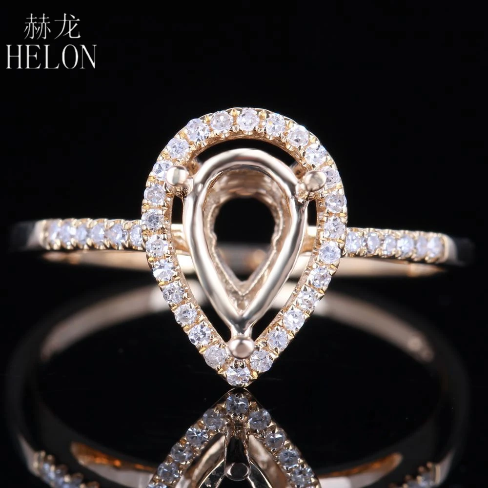 

HELON Solid 14k Yellow Gold 5X8mm Pear Cut Real Natural Diamonds Semi Mount Engagement Wedding Diamonds Women Fine Jewelry Ring