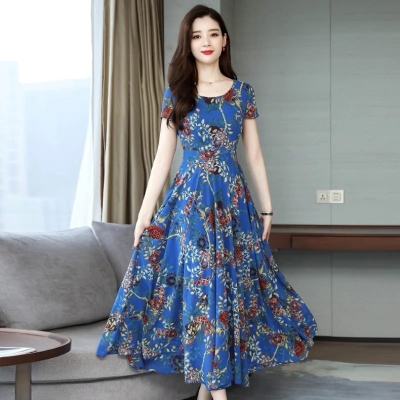 

Women O Neck Dresses Short Sleeve Bohemian Dress Women Summer Floral Printed Dress