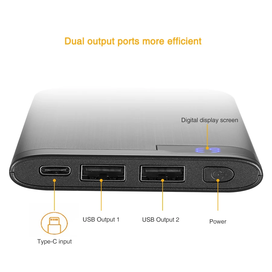 5 V/2.1A 10000 мА/ч, Мощность банк Easyacc ультра-тонкий из полимерных материалов ЖК-дисплей дисплей двойной Выход Тип-C Порты внешний аккумулятор Мощность банка