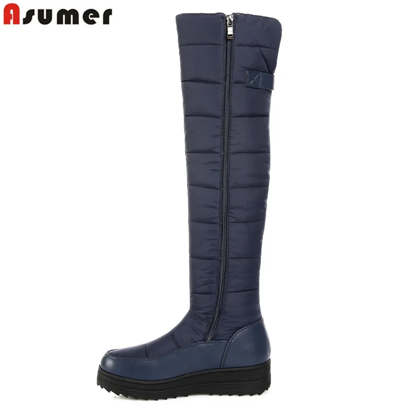

ASUMER 2018 new high quality down warm snow boots women round toe platform thigh high boots fashion zipper over the knee boots