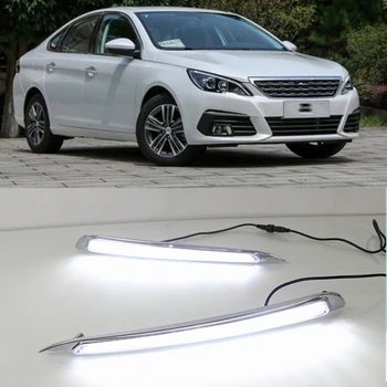 

Car Flashing 2pcs LED driving DRL with Daytime Running Light yellow turn signal Fog Head Lamp for Peugeot 308 2016 2017