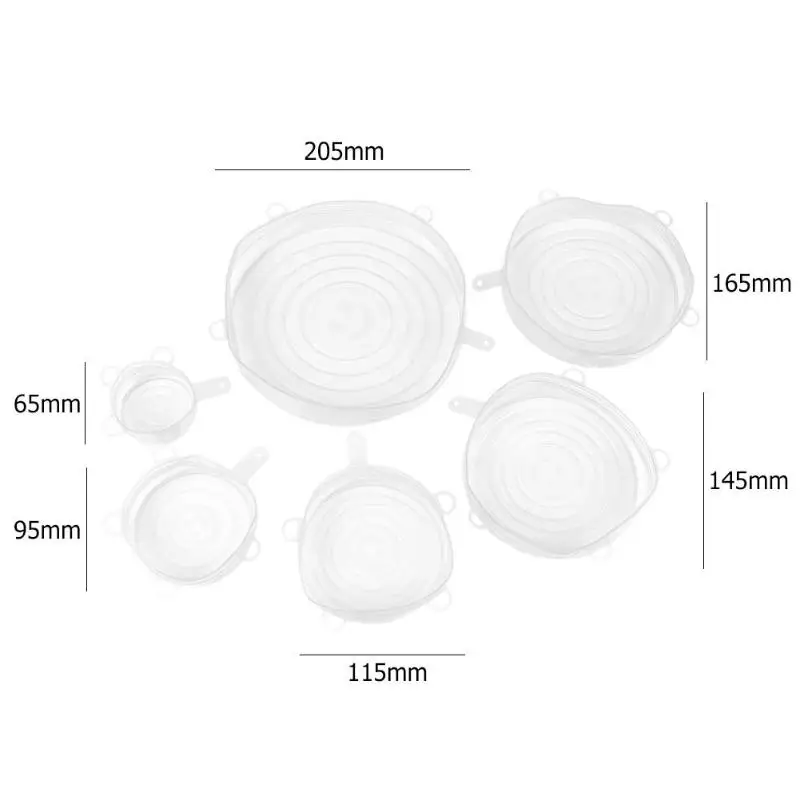 6 шт Силиконовые эластичные крышки, силиконовые крышки, универсальная крышка, силиконовая крышка для чаши, крышка для кастрюли, для сохранения свежести пищи, сковорода, пробка для разлива, крышка