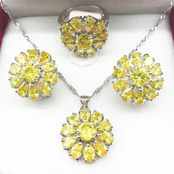 

Luxury Gold Yellow Jewelry Sets For Women 925 Sterling Silver Earring/Pendant/Necklace/Ring Free shipping