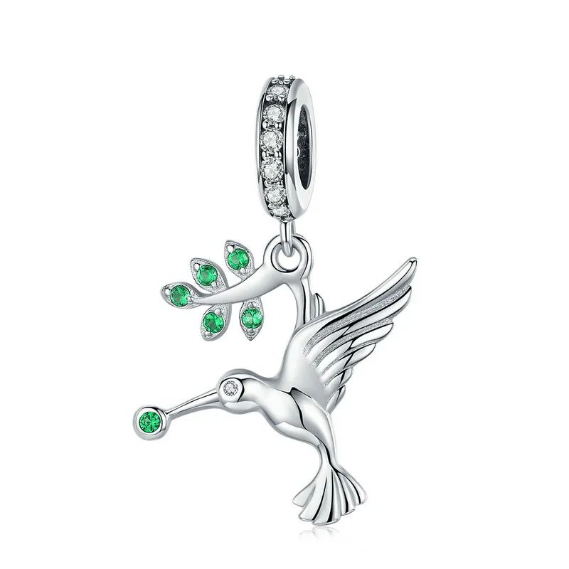 

ABAY Real 925 Sterling Silver Bird Hummingbirds Pendant Animal Bird Charms fit Original Pandora Bracelet Beads Jewelry Women