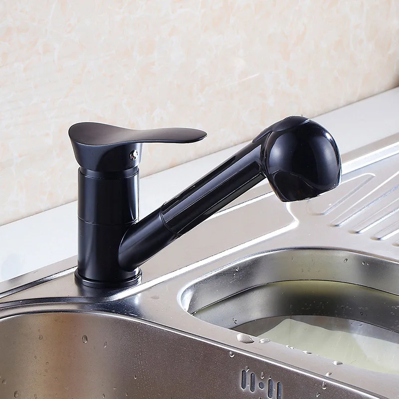 OKARO Кухня кран вытащить двойной опрыскиватель смеситель хром черный в горошек водопроводный смесителя grifo de la cocina C038 - Цвет: Black