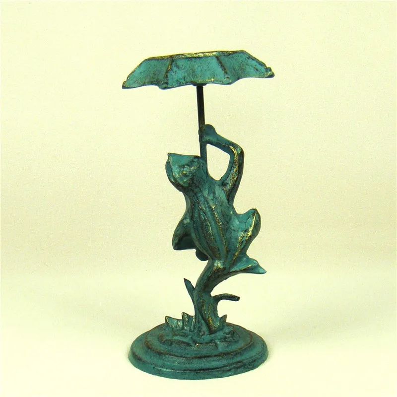 Retro Cast Iron Frog Candle Stand Ornamental Metal Lotus Leaf Tealight Holder Home Decor Craft