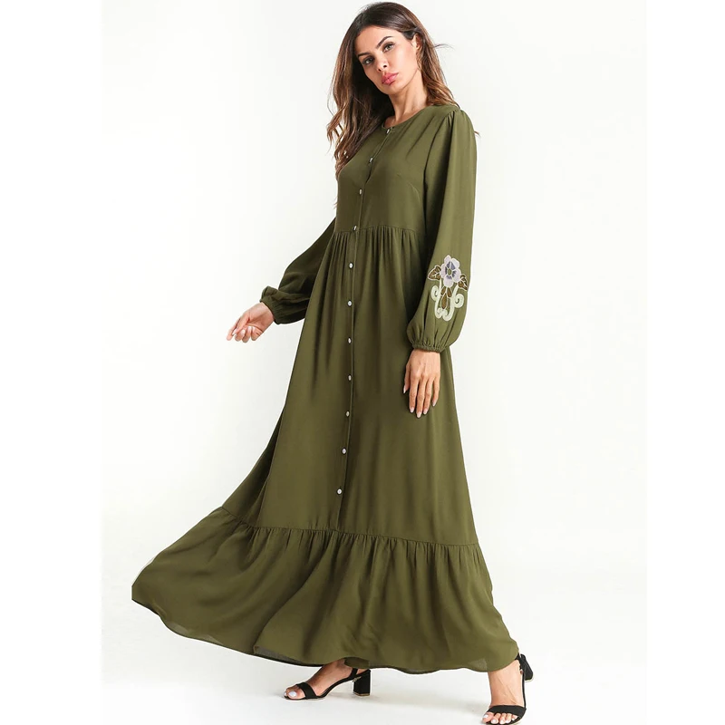 Размера плюс абайя Дубай, Турция мусульманское платье исламский хиджаб платье Кафтан Абая для женщин Кафтан Рамадан халат Elbise ислам ic одежда - Цвет: Army green