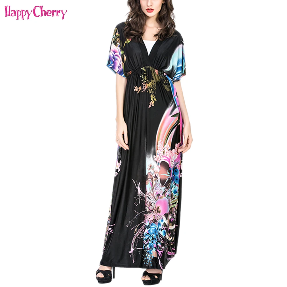 

Happy Cherry Maternity Maxi Dresses V Neck Printed Floral Bohemia Beach Dress Large Size Pregnancy Long Dress For Pregnant Women