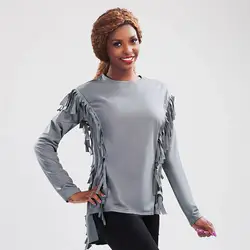 Для женщин кисточкой Толстовка Solid Long-sleeve Трикотажные Свободный пуловер осень/зима элегантный Повседневное Топ Femme нерегулярные Костюмы S-3XL